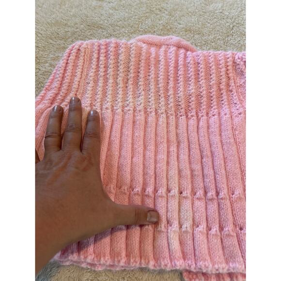 Vintage Cardigan Sweater Hand Knit Pink Cable Knit Bunny Buttons Easter - Picture 8 of 10